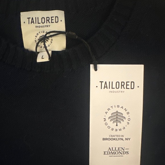 NWT Men L Tailored Industry Allen Edmond Varsity Stripe Sweater Navy Merino Wool - Picture 3 of 6